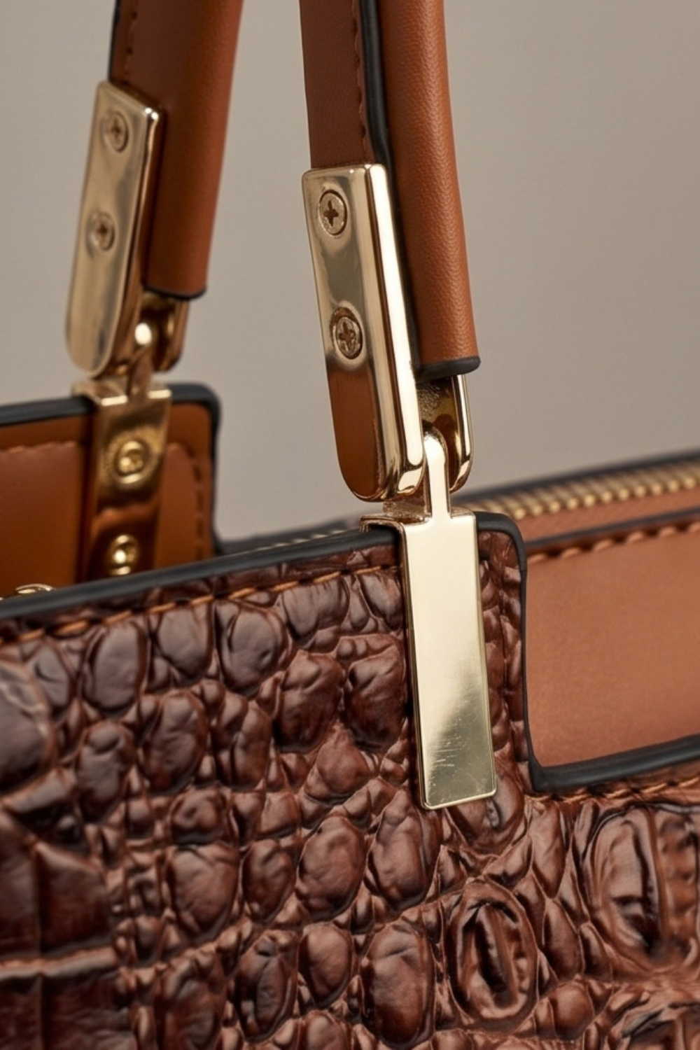 Croc Embossed Top Handle Tote Bag Women