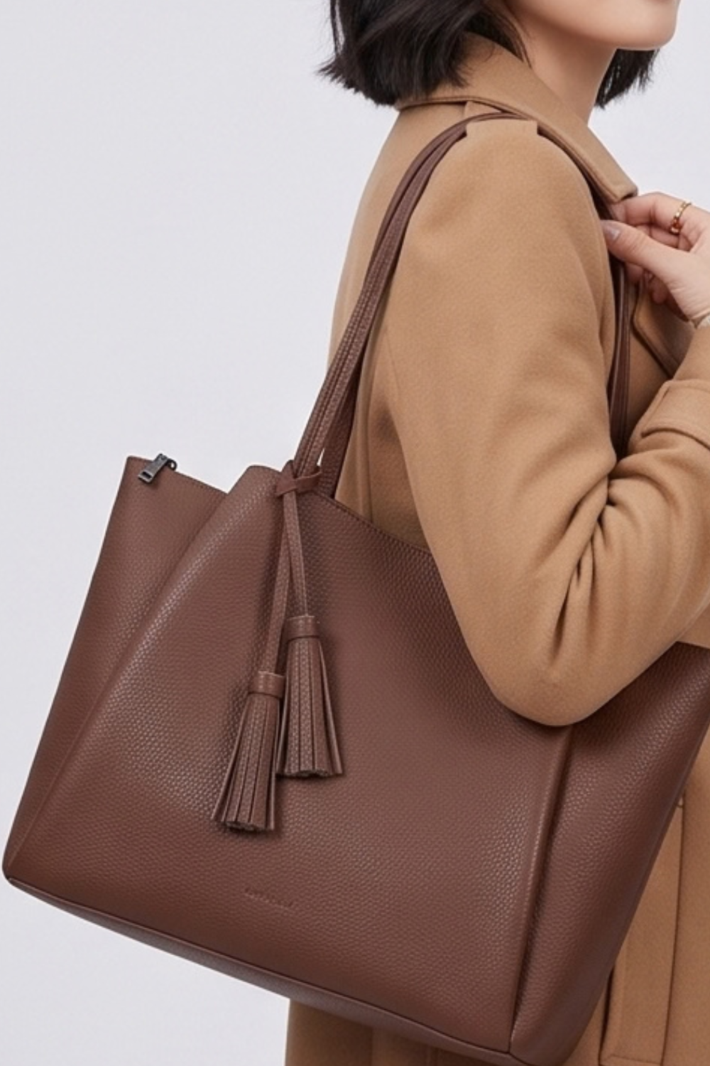 Brown Tassel Leather Tote Bag Women
