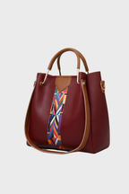 Burgundy 4 Piece Leather Tote Bag Set Women