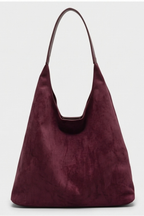 Burgundy Suede Slouchy Hobo Shoulder Bag Women