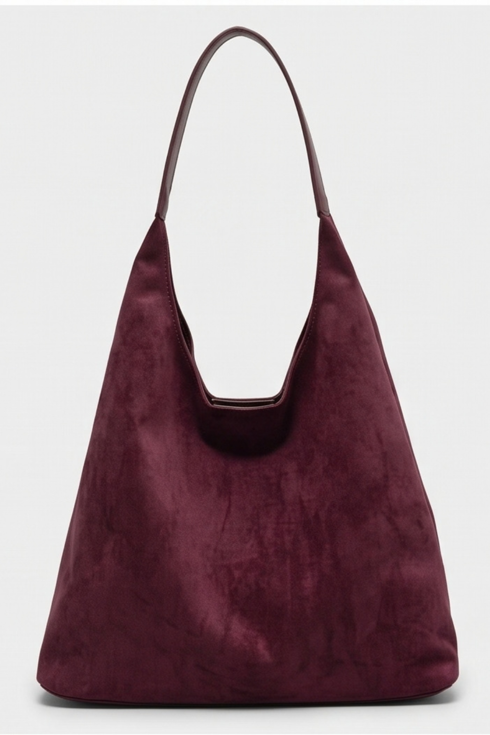 Burgundy Suede Slouchy Hobo Shoulder Bag Women