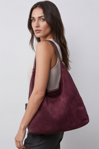 Burgundy Suede Slouchy Hobo Shoulder Bag Women