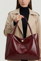 Burgundy Glossy Leather Tote Bag Women