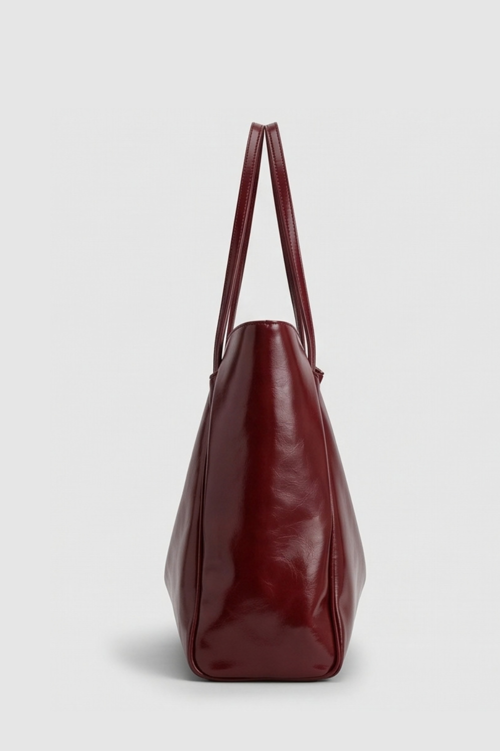 Burgundy Glossy Leather Tote Bag Women