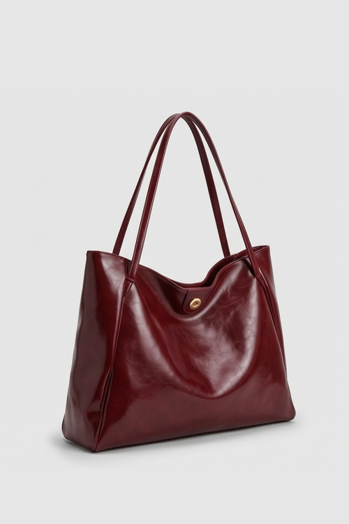 Burgundy Glossy Leather Tote Bag Women