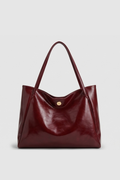 Burgundy Glossy Leather Tote Bag Women