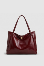 Burgundy Glossy Leather Tote Bag Women
