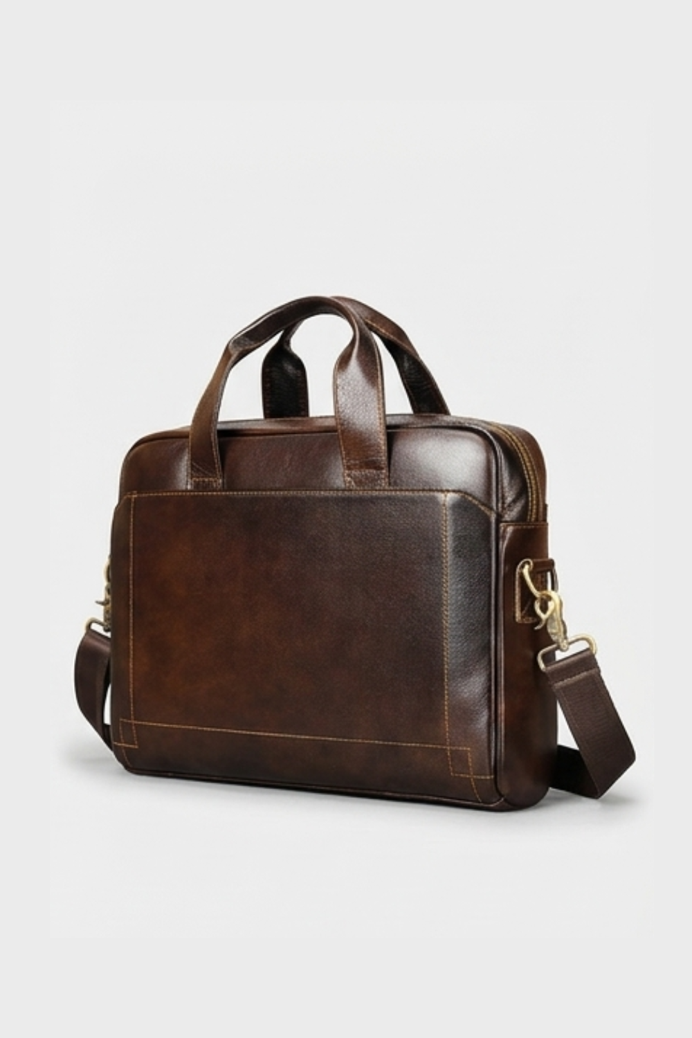 Coffee Brown Leather Briefcase Shoulder Bag Men
