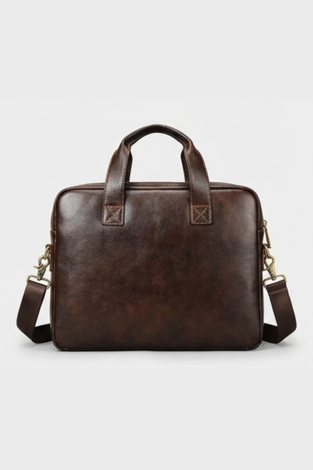 Coffee Brown Leather Briefcase Shoulder Bag Men