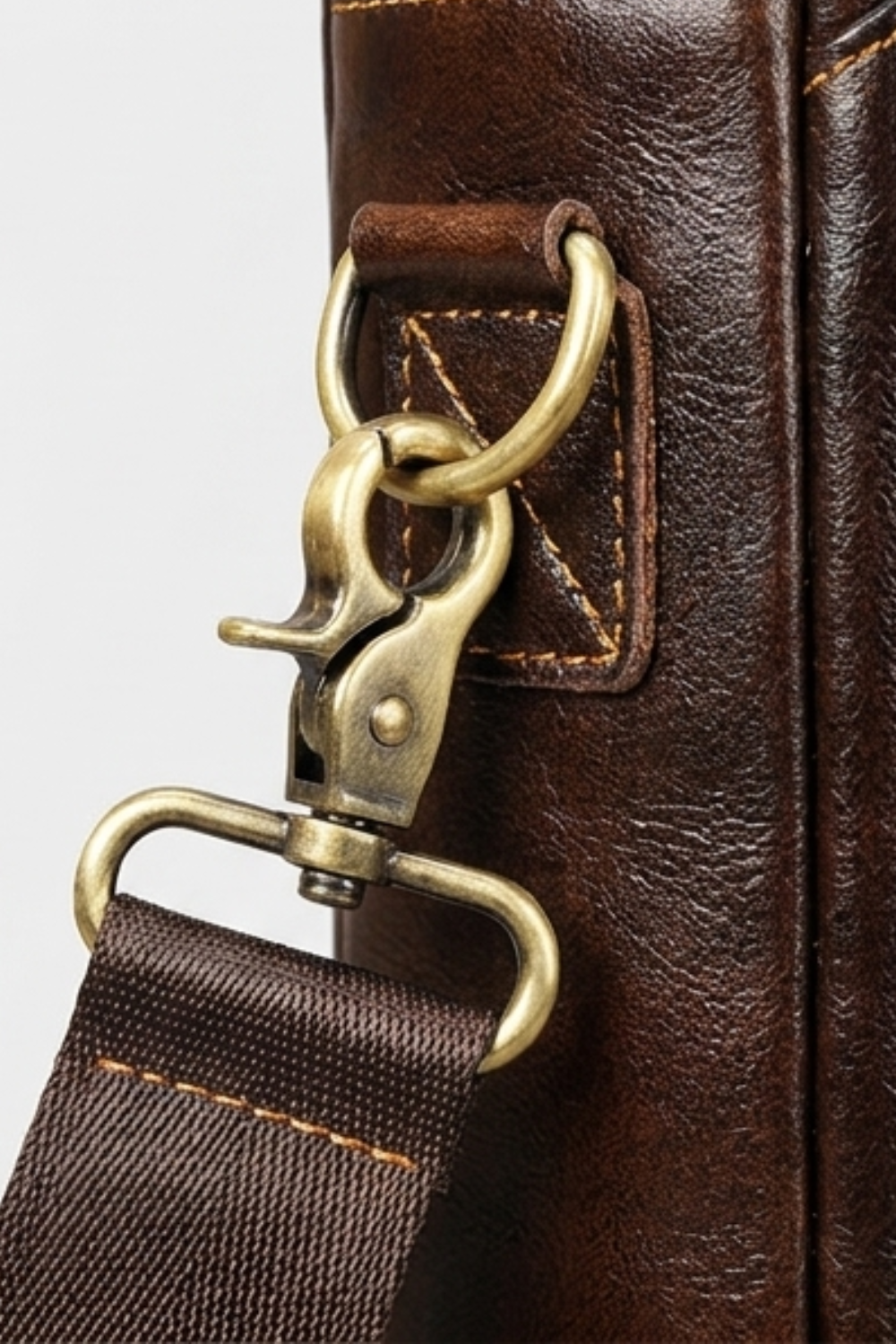 Coffee Brown Leather Briefcase Shoulder Bag Men