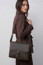 Coffee Brown Vintage Leather Crossbody Bag Women