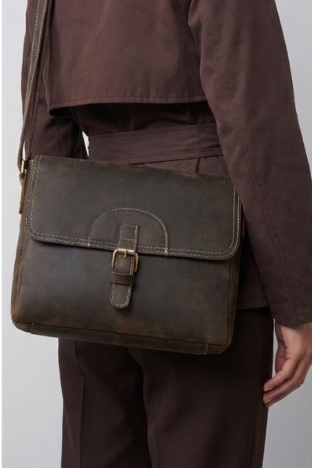 Coffee Brown Vintage Leather Crossbody Bag Women