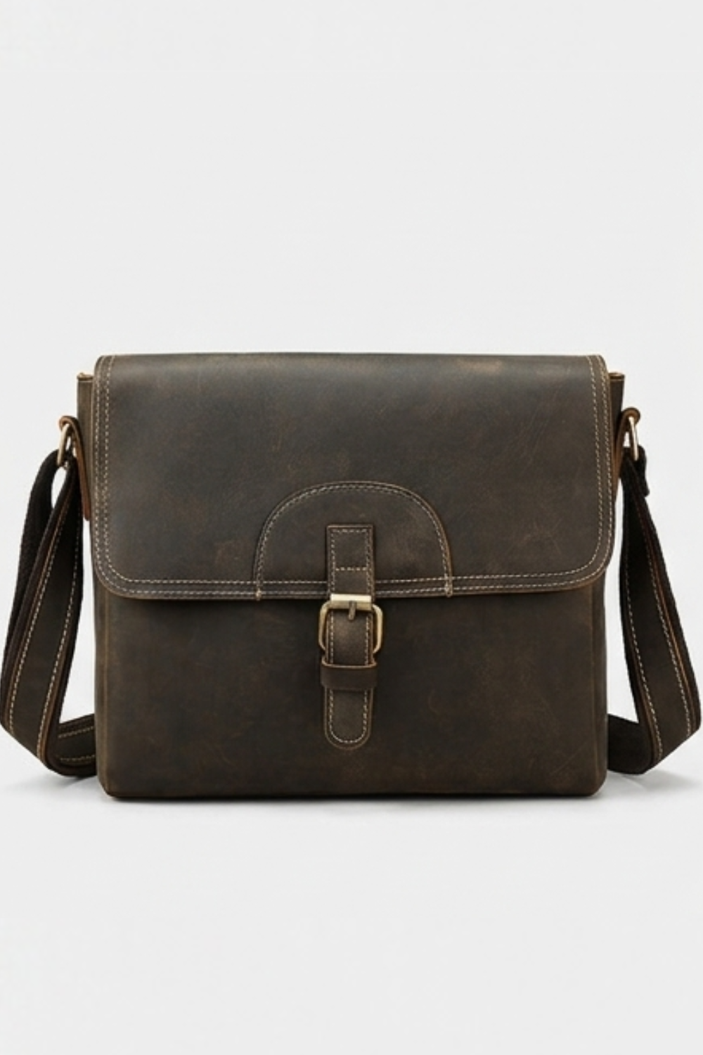 Coffee Brown Vintage Leather Crossbody Bag Women
