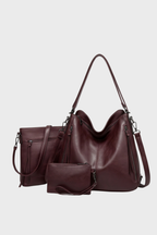 Mahogany 3 Piece Leather Hobo Bag Set Women