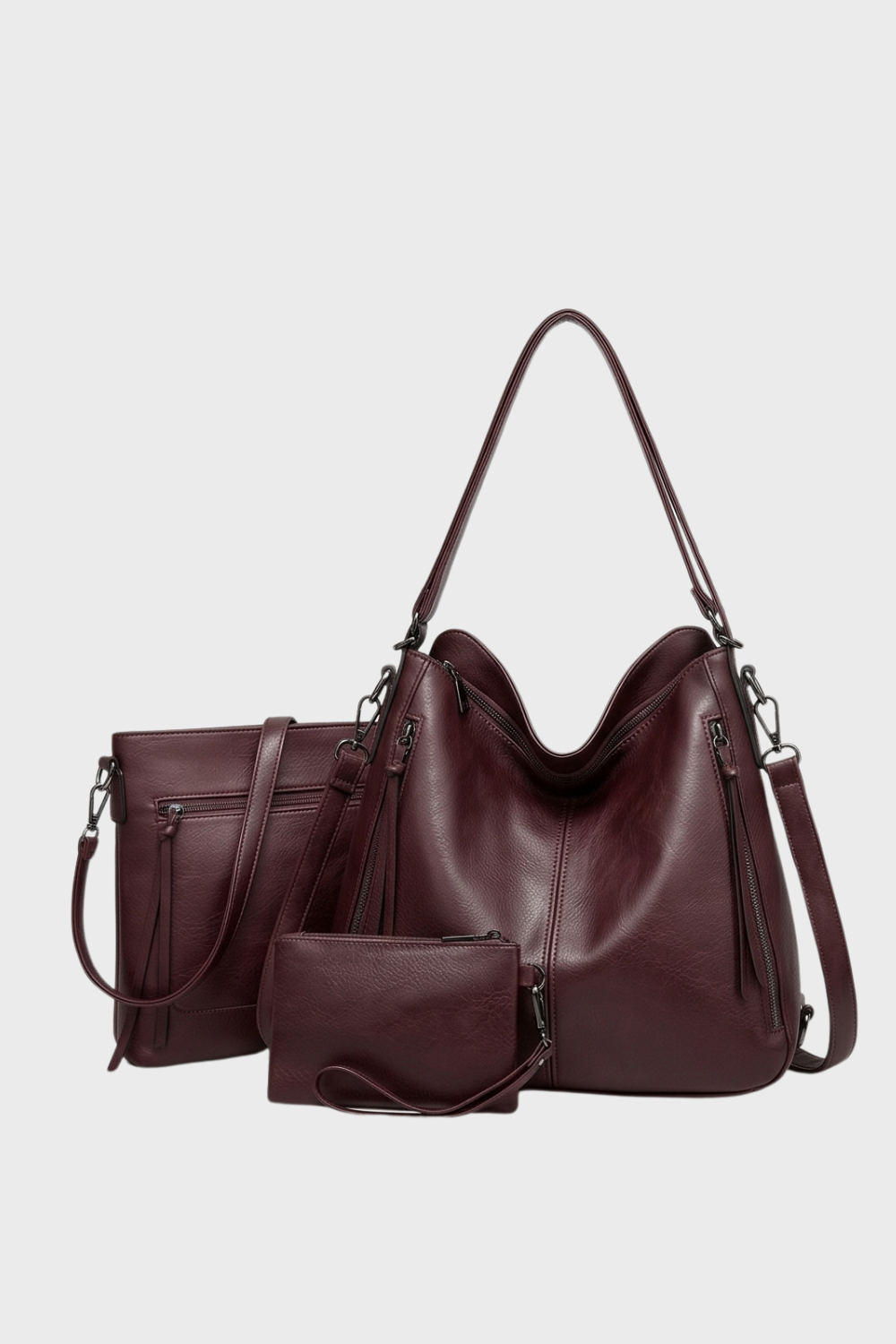 Mahogany 3 Piece Leather Hobo Bag Set Women