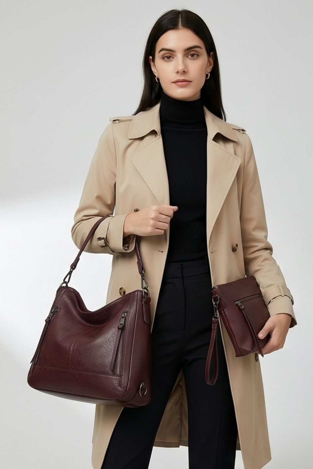 Mahogany 3 Piece Leather Hobo Bag Set Women