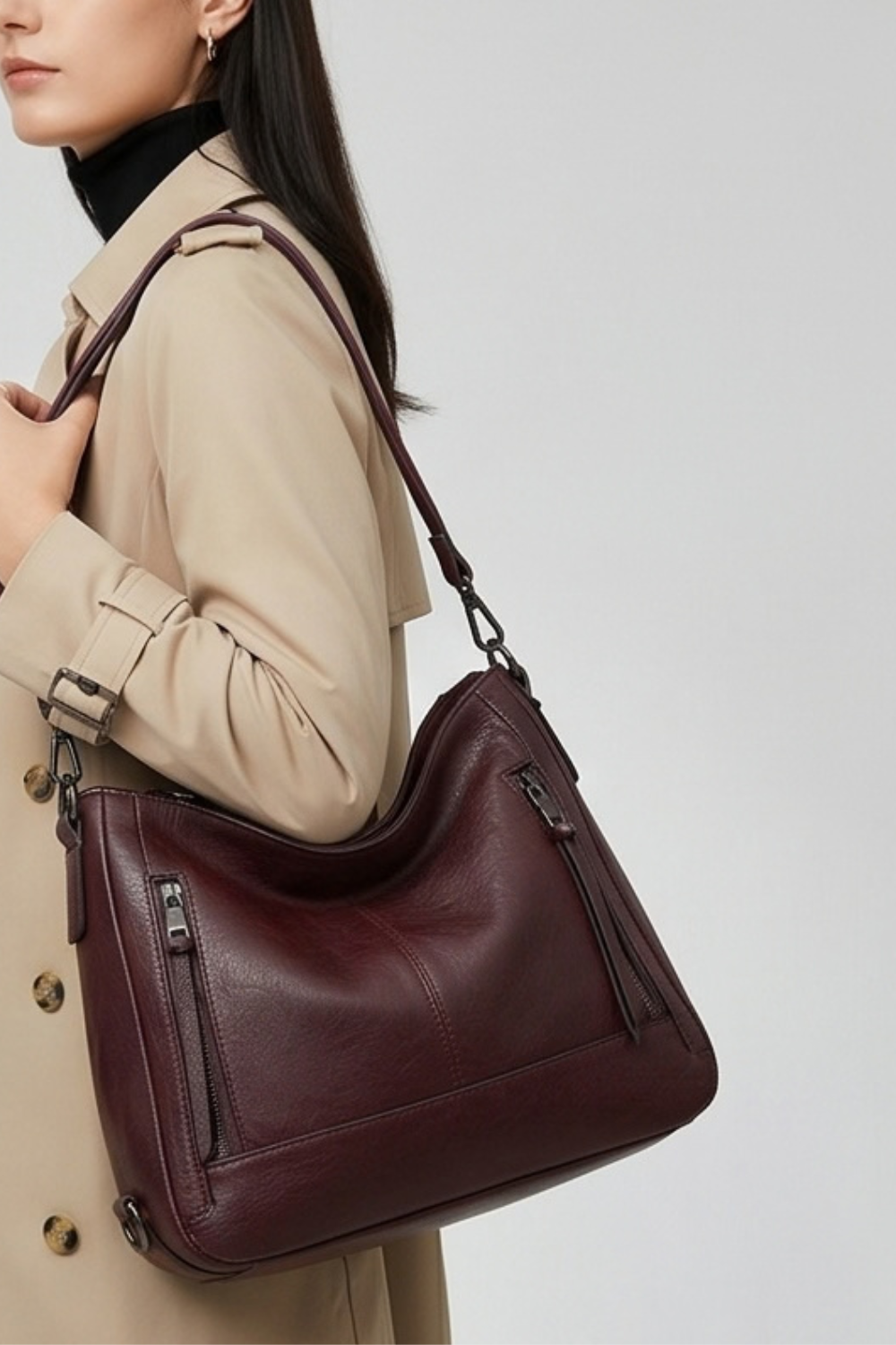 Mahogany 3 Piece Leather Hobo Bag Set Women