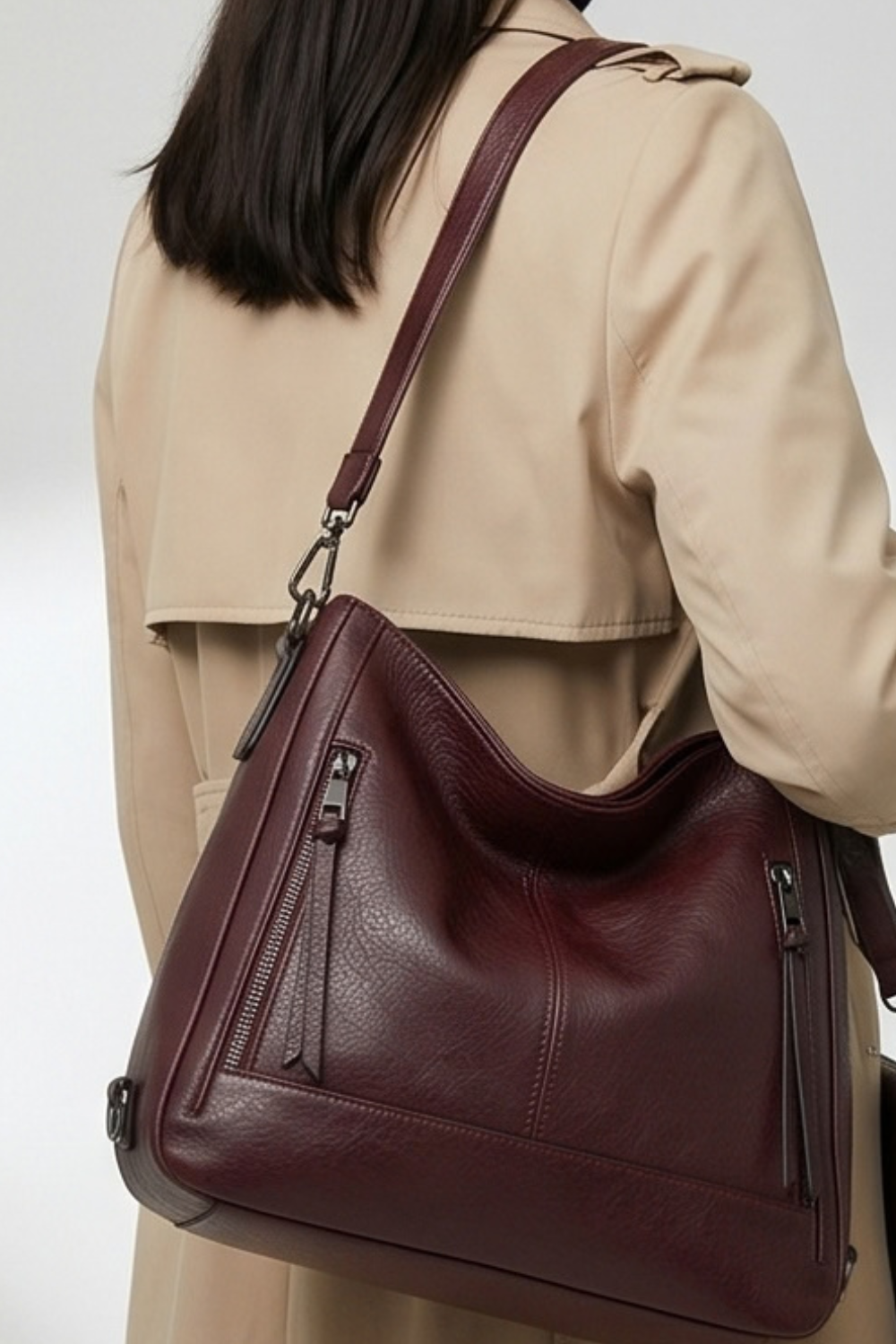Mahogany 3 Piece Leather Hobo Bag Set Women
